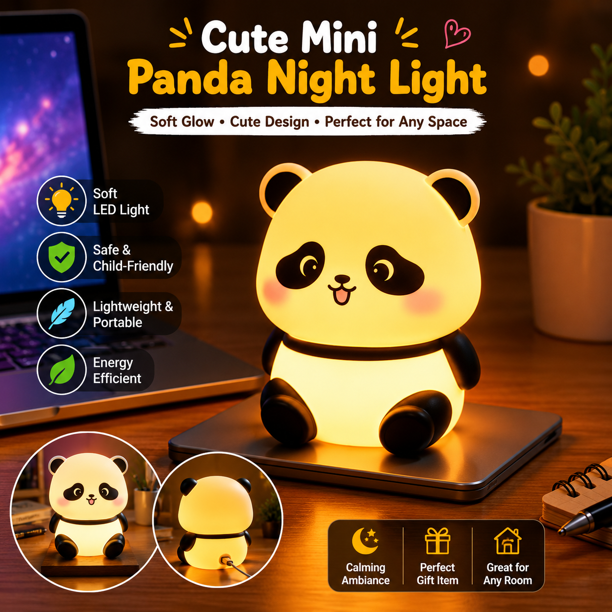 Cute Mini Panda Night Light Lamp (1 Pc)